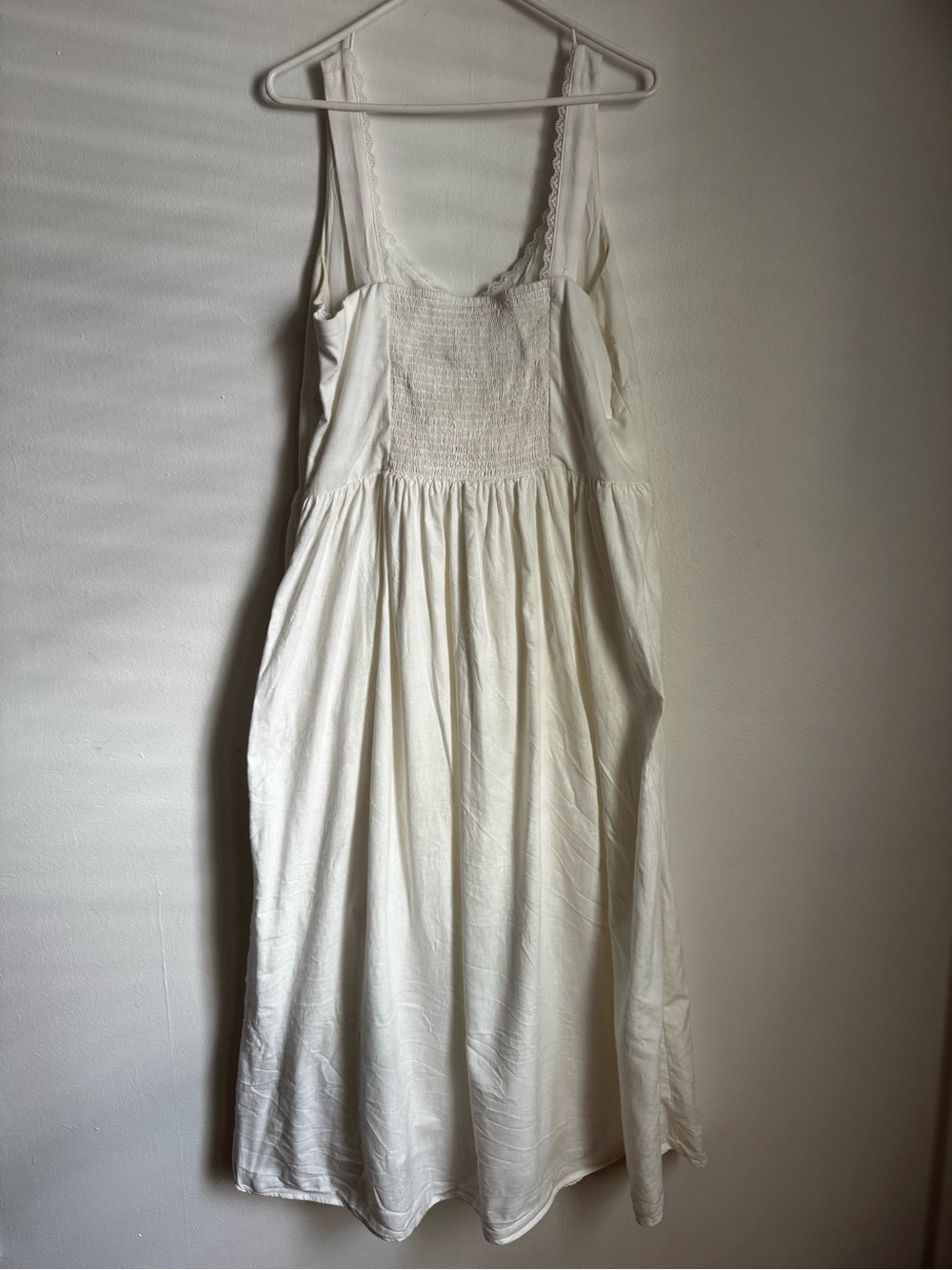 White Linen Lace Trim Midi Dress | Bridal Shower | Rehearsal Dinner | Size XL - Picture 5 of 8